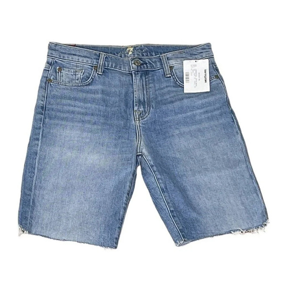 7 FOR ALL MANKIND Womens Light Blue Bermuda Shorts Size 28‎ Raw Hem - Picture 1 of 11